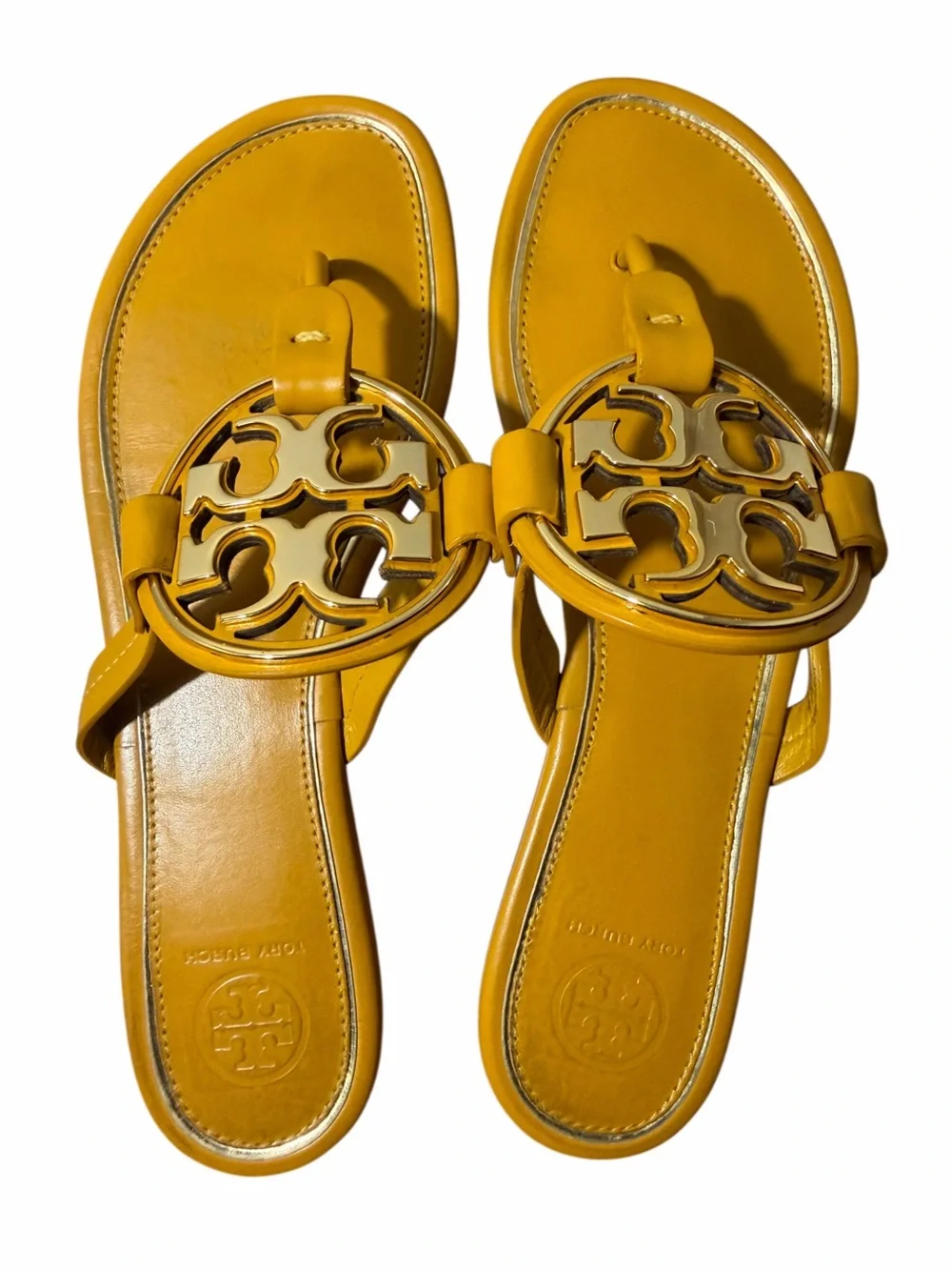 Tory Burch Leather Logo Thong Sandals in Mustard